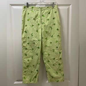 Rare Lily Pulitzer Size 8, Pink Lined Cherry / Fruit Green Pants Embroidered EUC